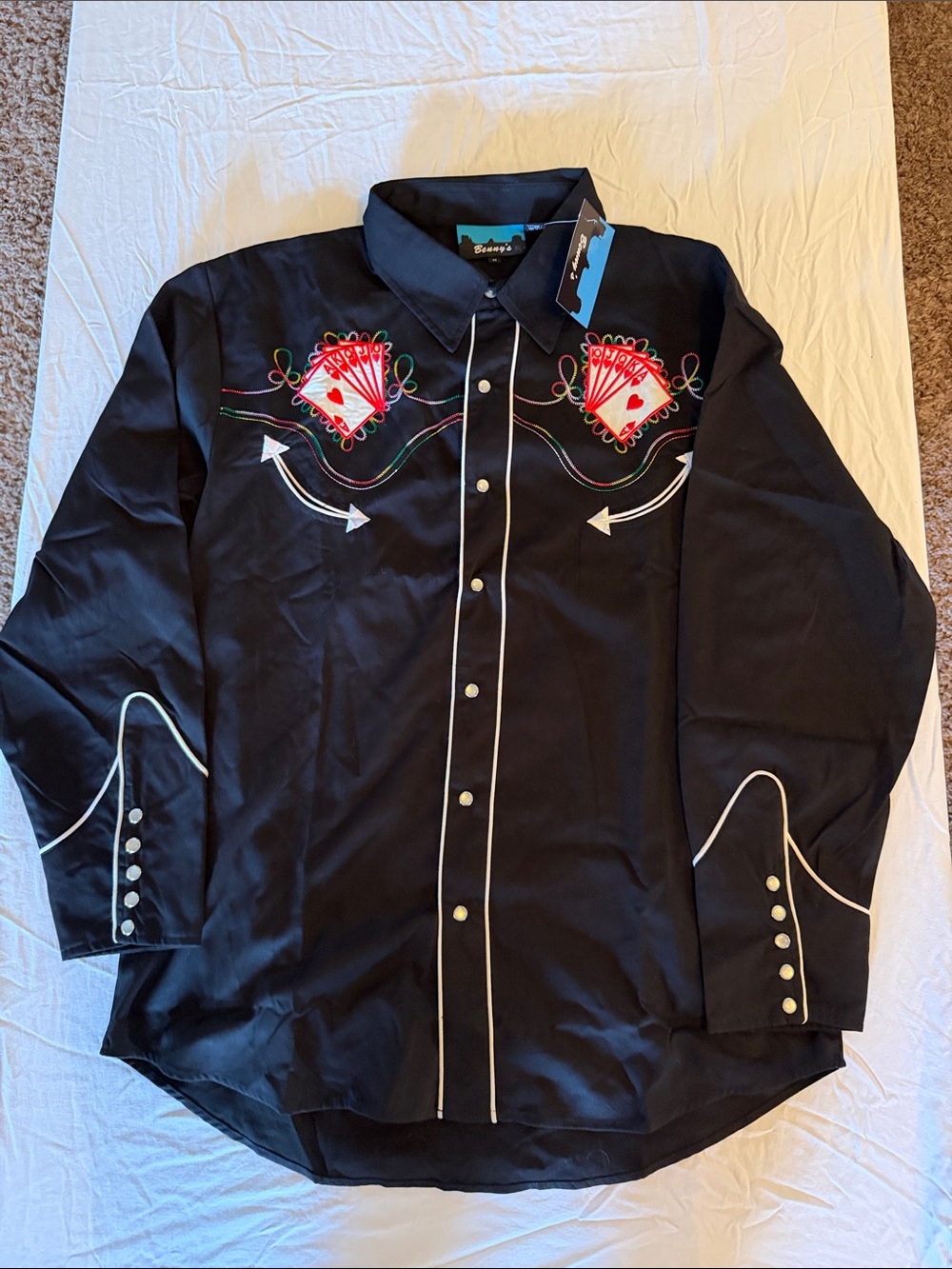 Benny’s Western Embroidered Black Men’s Shirt with Red Detailing